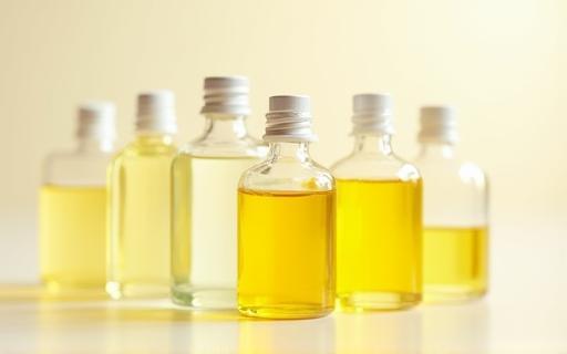 A selection of various bottles containing natural carrier oils like Jojoba, Argan, Coconut, and Almond